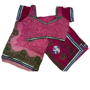 Women's M/L Pink / Purple Printed Sari / Saree
